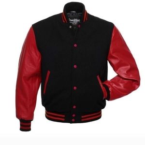 Stuart Strauss Men Varsity Wool Jacket 2XL red and black